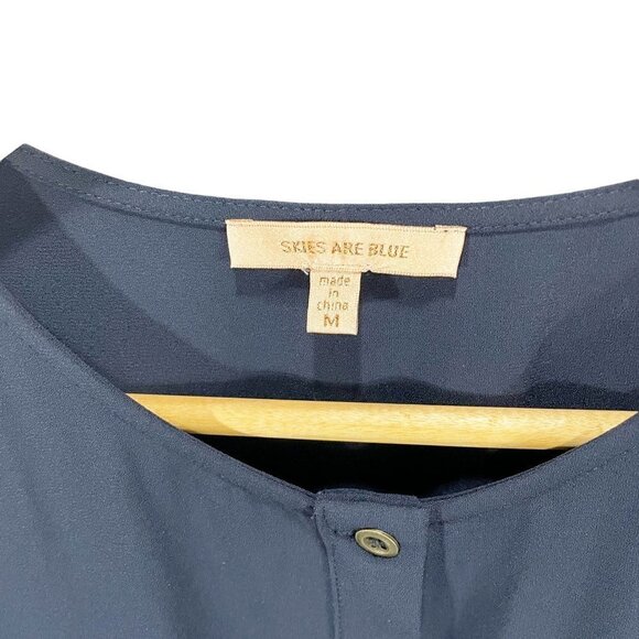 Skies Are Blue Womens Tunic Dress Blue 3/4 Sleeve Roll Tab Jewel Neck Pockets M - Picture 5 of 6